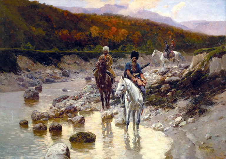 Франц Рубо «Казаки у горной речки» (1892).